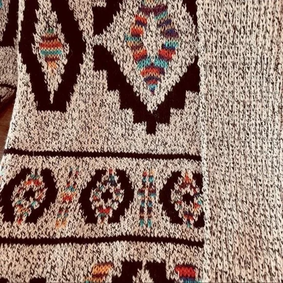 Aztec Print Cardigan Long Open Front Knit Sweater Tribal Native Pattern New - Picture 4 of 6